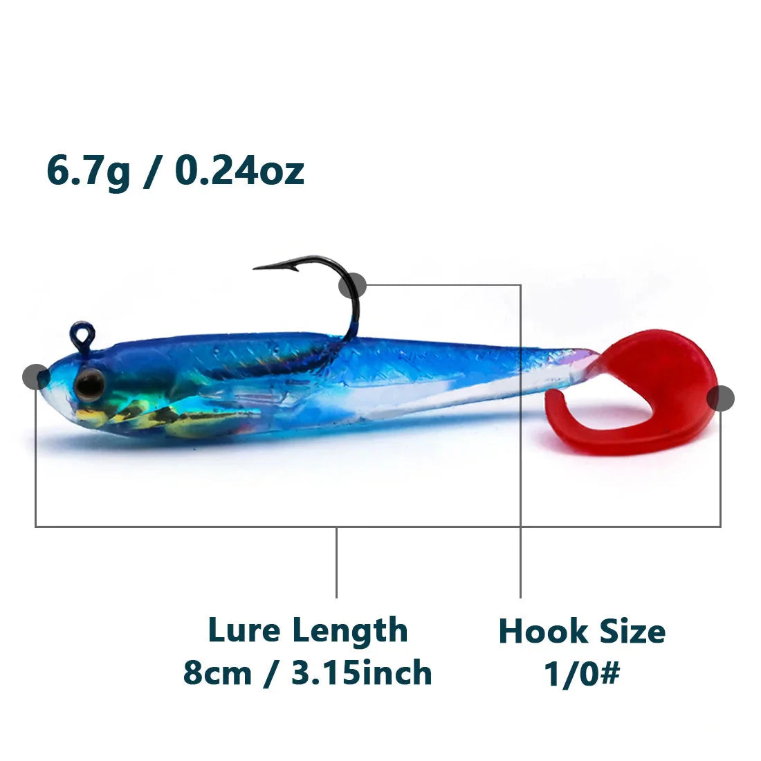 Habicare soft fishing lures with lead head jigs for bass and trout, featuring various colors and quantities in the image.