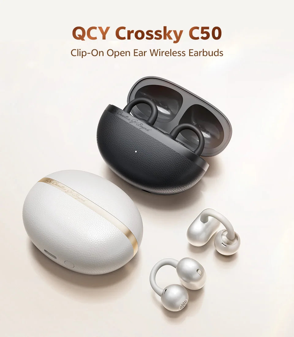 QCY CT06 Open Ear Wireless Earbuds with 4-Mic Calls and Bass Boost - Bluetooth 6.0 Clip-On Sports Headphones with 35 Hours Playtime - ShopHub