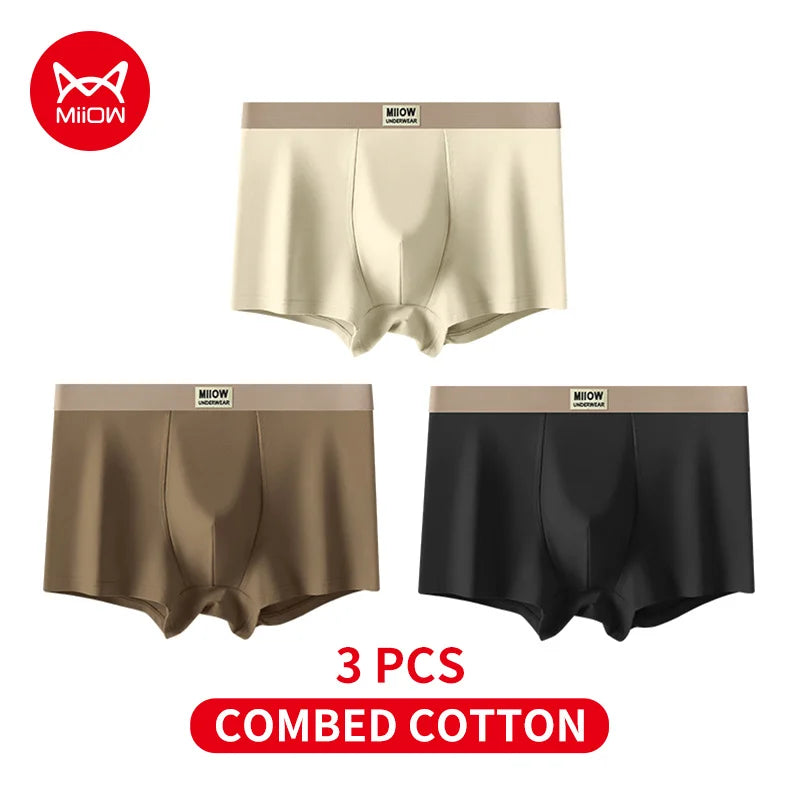 MiiOW 3Pcs Men's Cotton Underwear Antibacterial Breathable Crotch Soft Boxershorts - ShopHub