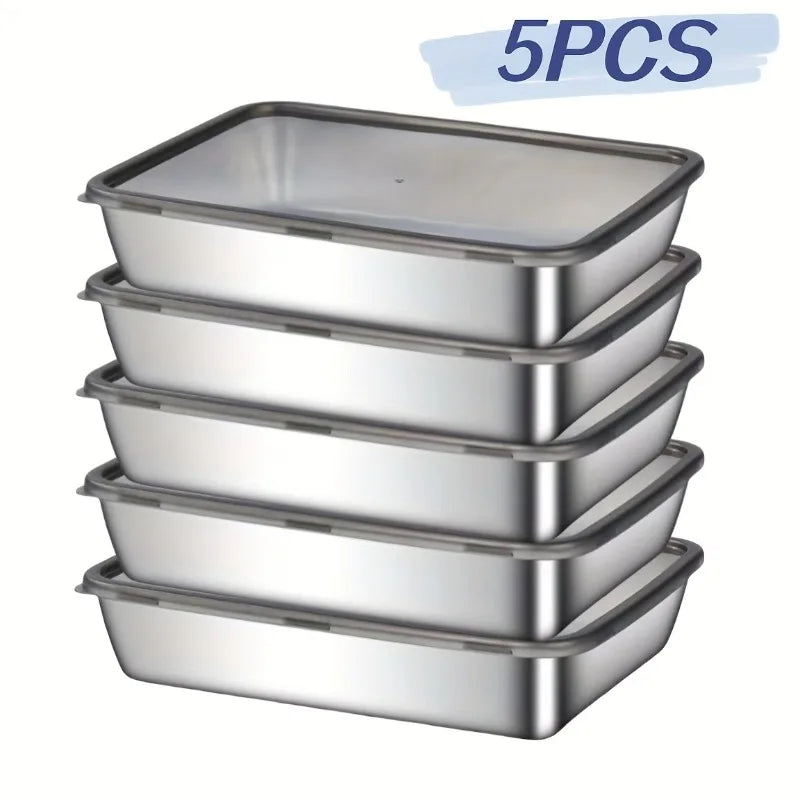 1-6Pcs Stainless Steel Food Containers with Black Lids - ShopHub