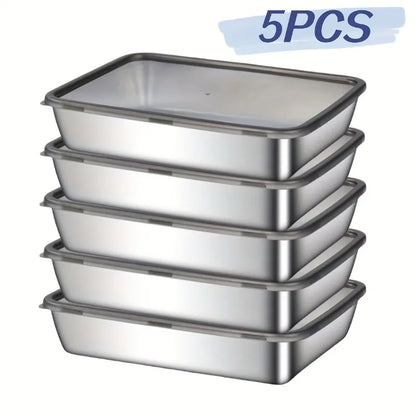 1-6Pcs Stainless Steel Food Containers with Black Lids - ShopHub