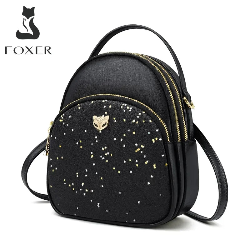 FOXER Glett Design Mini Female Backpack Split Leather Multilayer Space Women Shoulder Bag Fashion Handbag Best Festival Gift