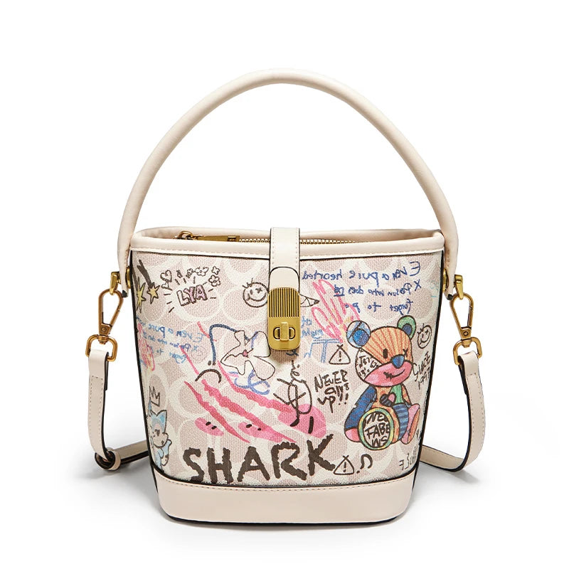 FOXER PU Leather Stylish Women's Dating Handbag Premium Commuter Messenger Shoulder Bag Lady Office Prints Bucket Crossbody Bags