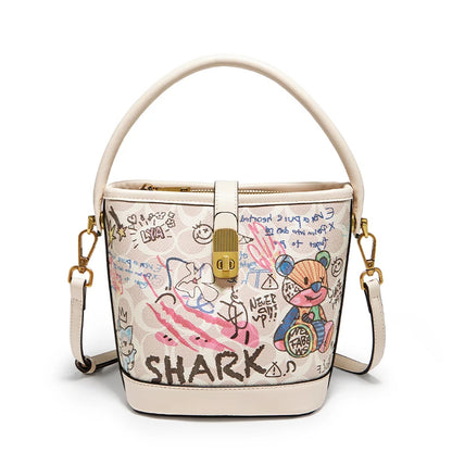 FOXER PU Leather Stylish Women's Dating Handbag Premium Commuter Messenger Shoulder Bag Lady Office Prints Bucket Crossbody Bags