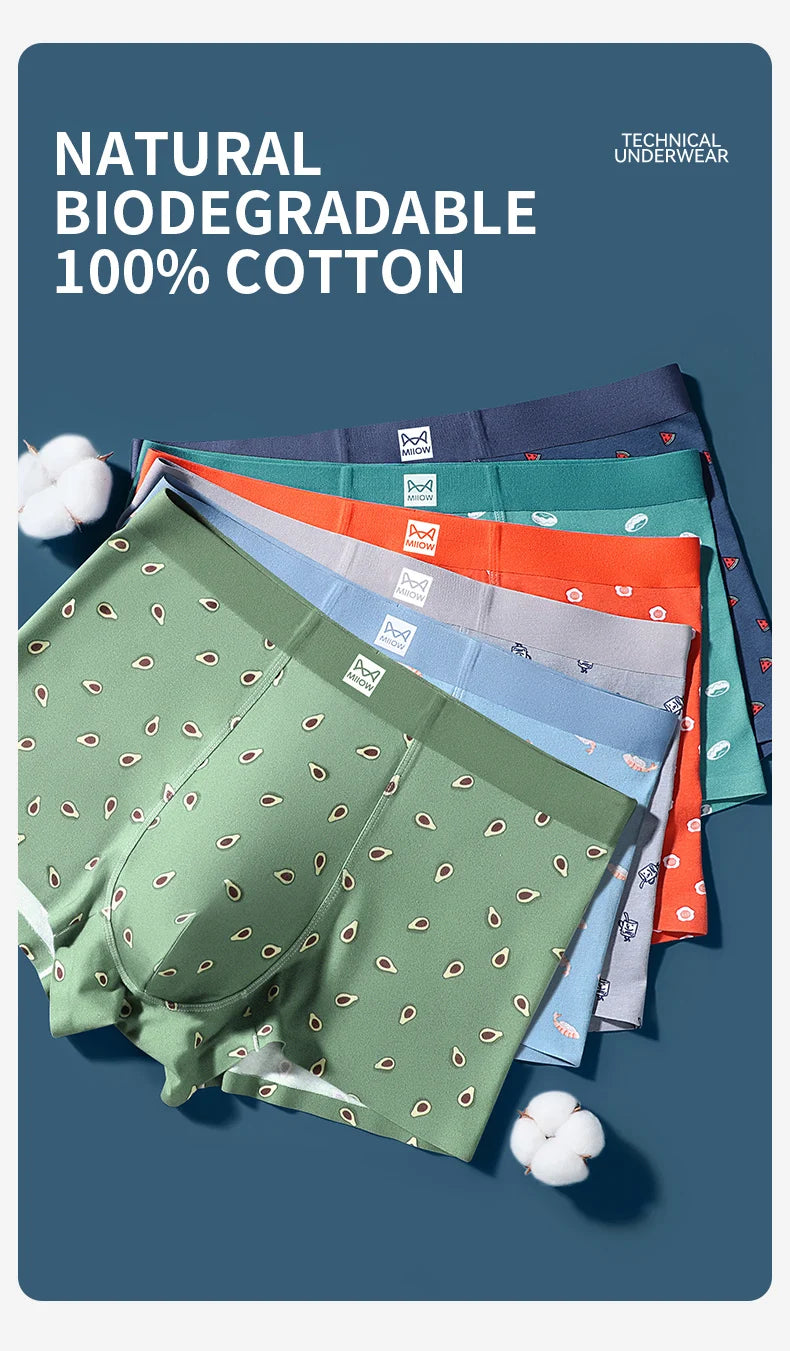 MiiOW Men's Underwear Set 3Pcs Antibacterial Funny Printed Boxers Briefs - ShopHub