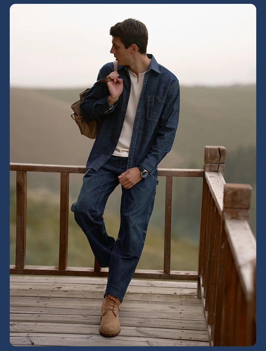 SIMWOOD High Standard 2026 Autumn Winter New 13.5oz Heavyweight Vintage Wash Carpenter Jeans Men Cargo Denim Pants