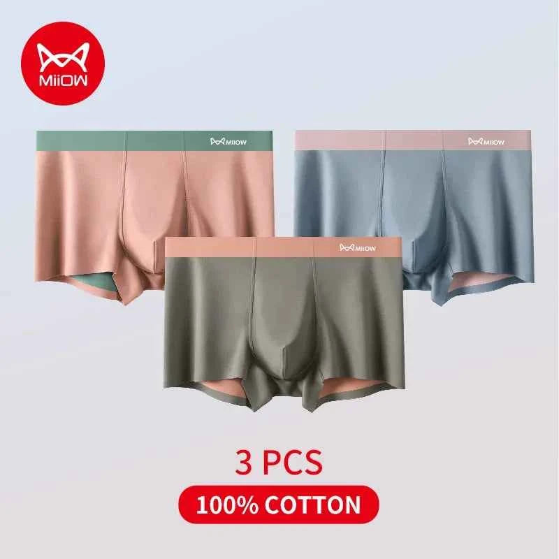 MiiOW Breathable Nylon Men's Underwear - 3Pcs Seamless Antibacterial Boxer Briefs