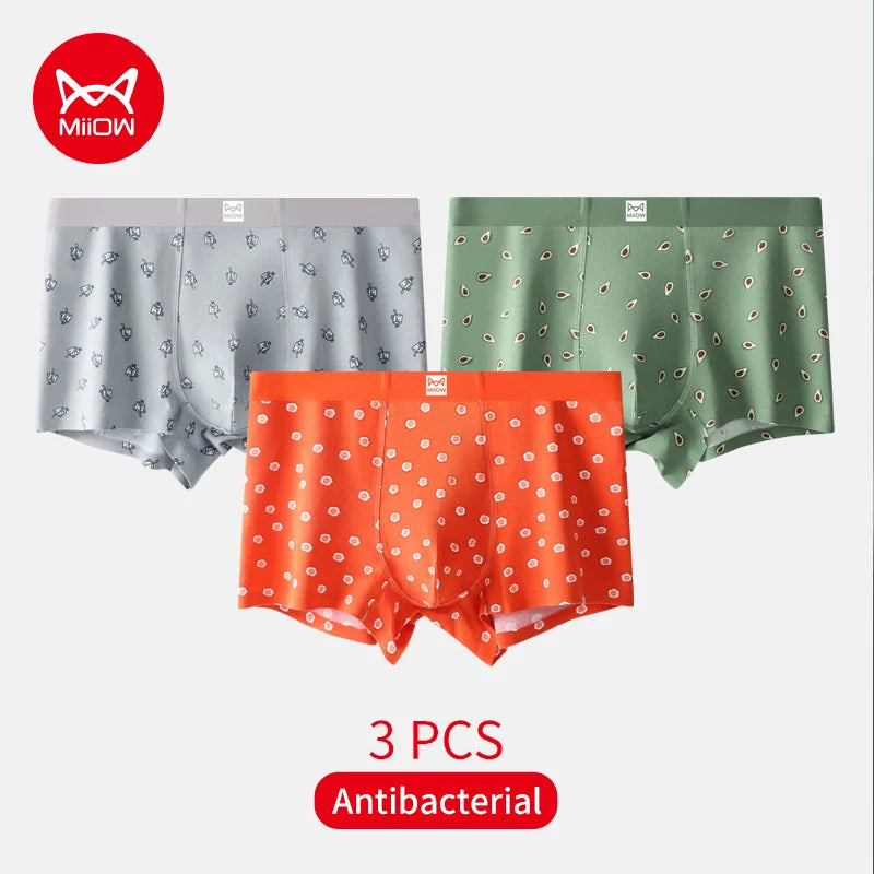 MiiOW Men's Underwear Set 3Pcs Antibacterial Funny Printed Boxers Briefs - ShopHub