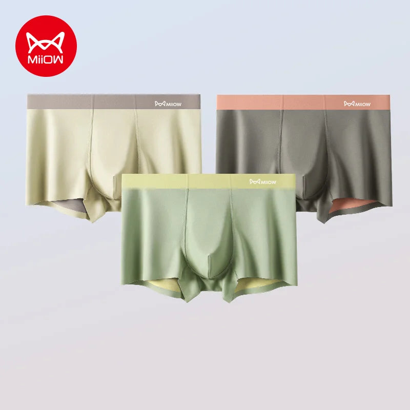 MiiOW 3Pcs Men's Breathable Underwear - Nylon Seamless Drying Antibacterial Boxers - ShopHub