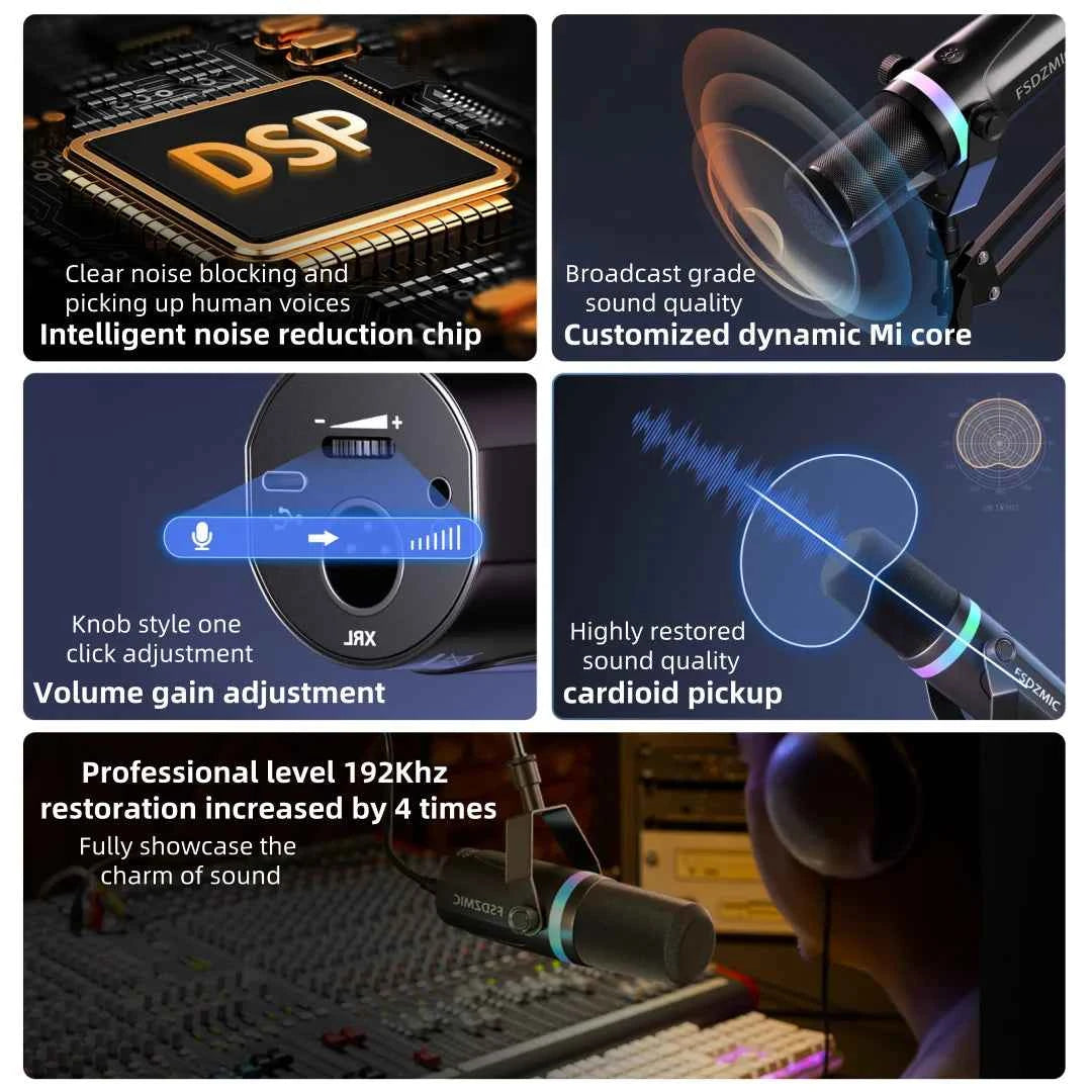 Bluedio S3000 Microphone - USB/XLR Dynamic Mic for Gaming, Streaming, and PS5/4 with Headphone Jack, RGB, and Mute Function