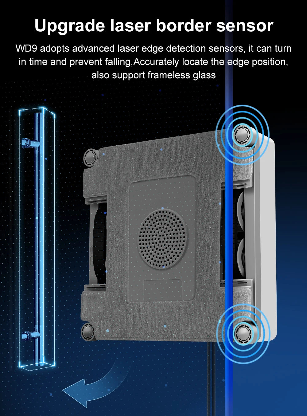 ABIR WD9-4-Way robot window cleaner from ShopHub NZ cleaning large glass windows with its four-way cleaning motion.