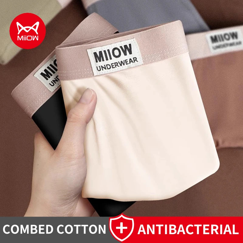 MiiOW 3Pcs Men's Cotton Underwear Antibacterial Breathable Crotch Soft Boxershorts - ShopHub