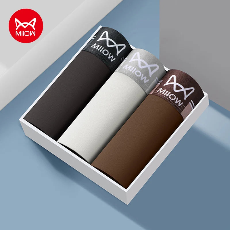 MiiOW 3Pcs Men's Cotton Boxer Shorts Antibacterial Breathable Underwear - ShopHub
