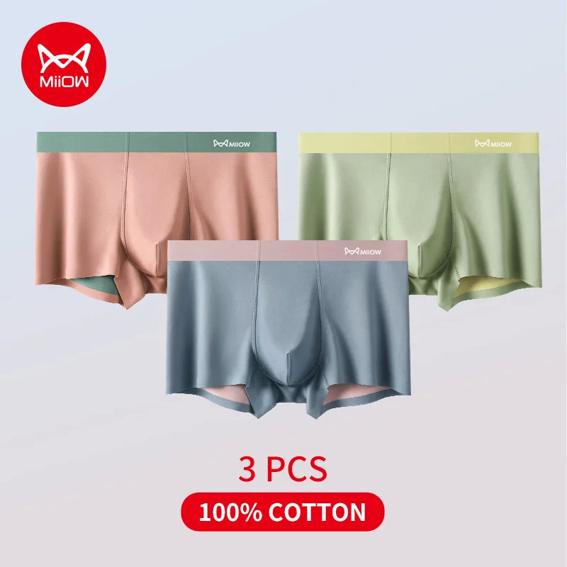 MiiOW Men's Antibacterial Boxers - 3Pcs Silky Summer Cotton Underwear - ShopHub