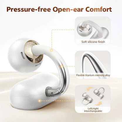 QCY CT06 Open Ear Wireless Earbuds with 4-Mic Calls and Bass Boost - Bluetooth 6.0 Clip-On Sports Headphones with 35 Hours Playtime