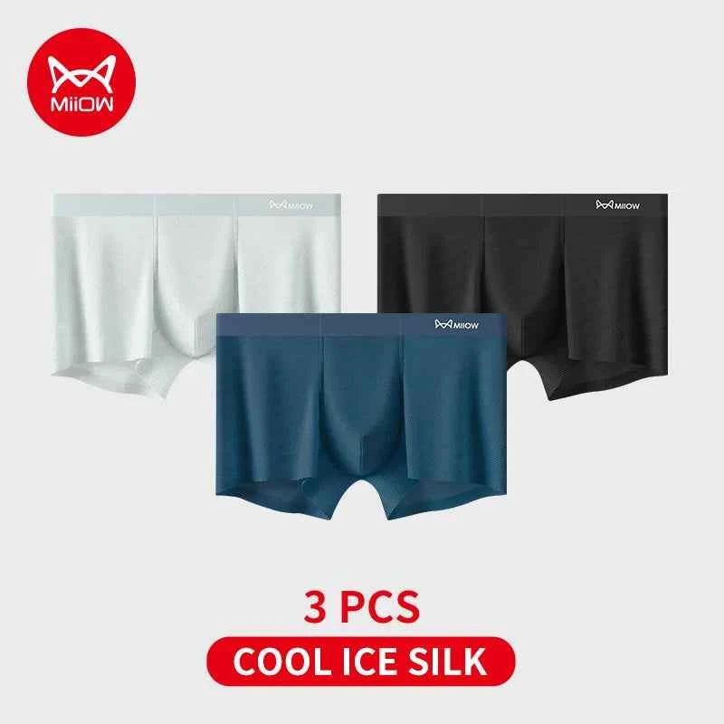 MiiOW 3Pcs Silky Ice Silk Men Underwear Boxers Antibacterial Mint Crotch Men's Panties Seamless Breathable Man Underpants Trunks