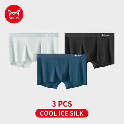 MiiOW 3Pcs Silky Ice Silk Men Underwear Boxers Antibacterial Mint Crotch Men's Panties Seamless Breathable Man Underpants Trunks