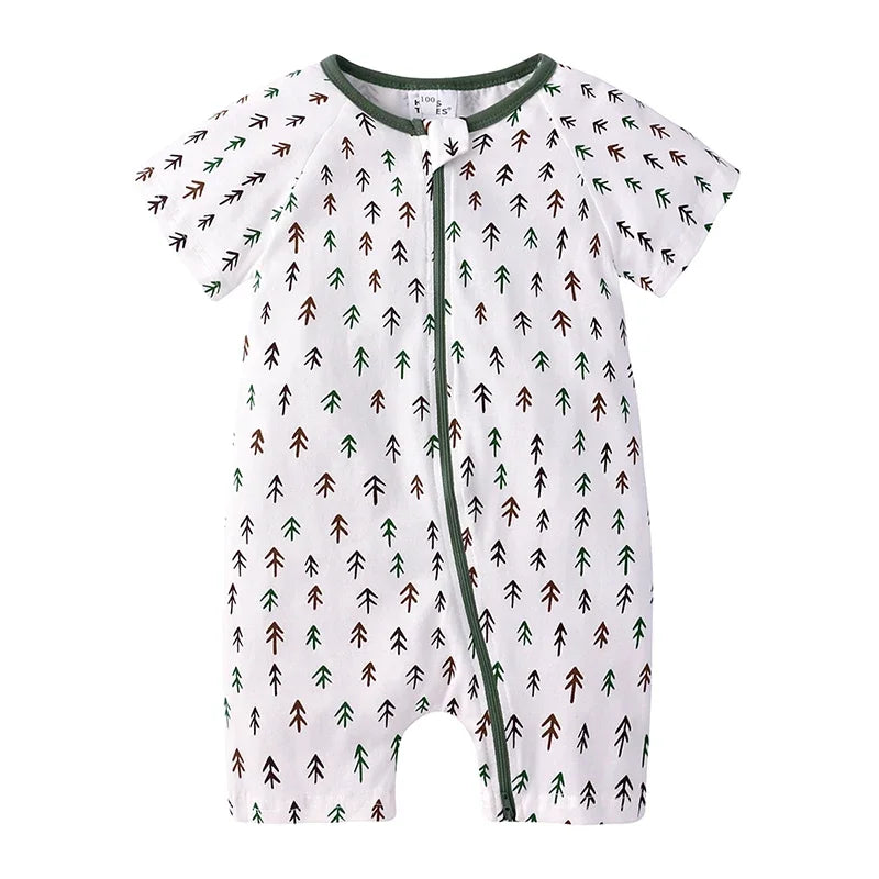 Kids Tales Summer Sprout Cotton-Stretch Double-Zip Romper