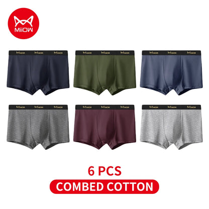 MiiOW 6Pcs Men's Cotton Underwear - Soft Antibacterial Breathable Boxer Briefs with Cotton Crotch - ShopHub
