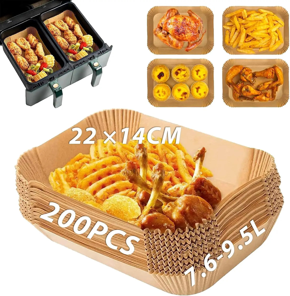 200 Pieces Non-Stick Baking Paper Sheets for Ninja Air Fryer & Foodi Dual