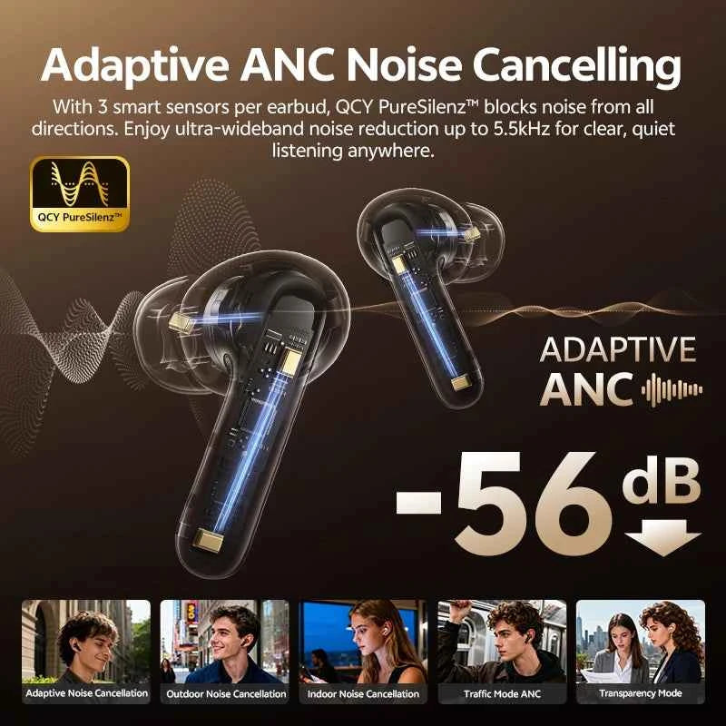 QCY MeloBuds N60 BH25HT19A Wireless Earphone Dual Driver LDAC Hi-Res Adaptive ANC Noise Cancelling Earbud Multi-Point Connection