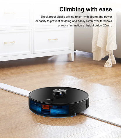 Liectroux Lilin X6 robot vacuum cleaner on a hardwood floor, showcasing its sleek design and compact size.