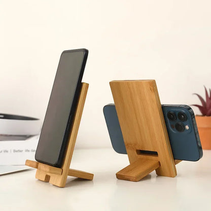 Habicare 9eight5 bamboo phone stand showing a sleek, eco-friendly design with a phone resting at an angle on smooth bamboo surface.