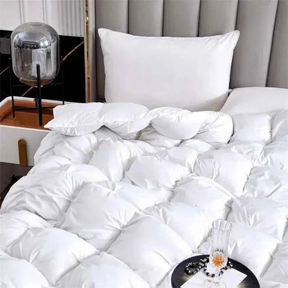 High Grade 100% White Goose Down Quilt Winter Warm Feather Duvet Queen King Cozy Lightweight 3D Bread Comforter Pinch Pleated