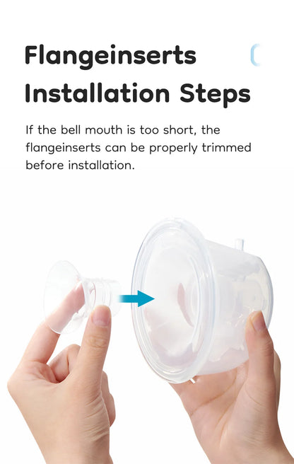 Hands holding a flangeinsert and a container with text about installation steps.