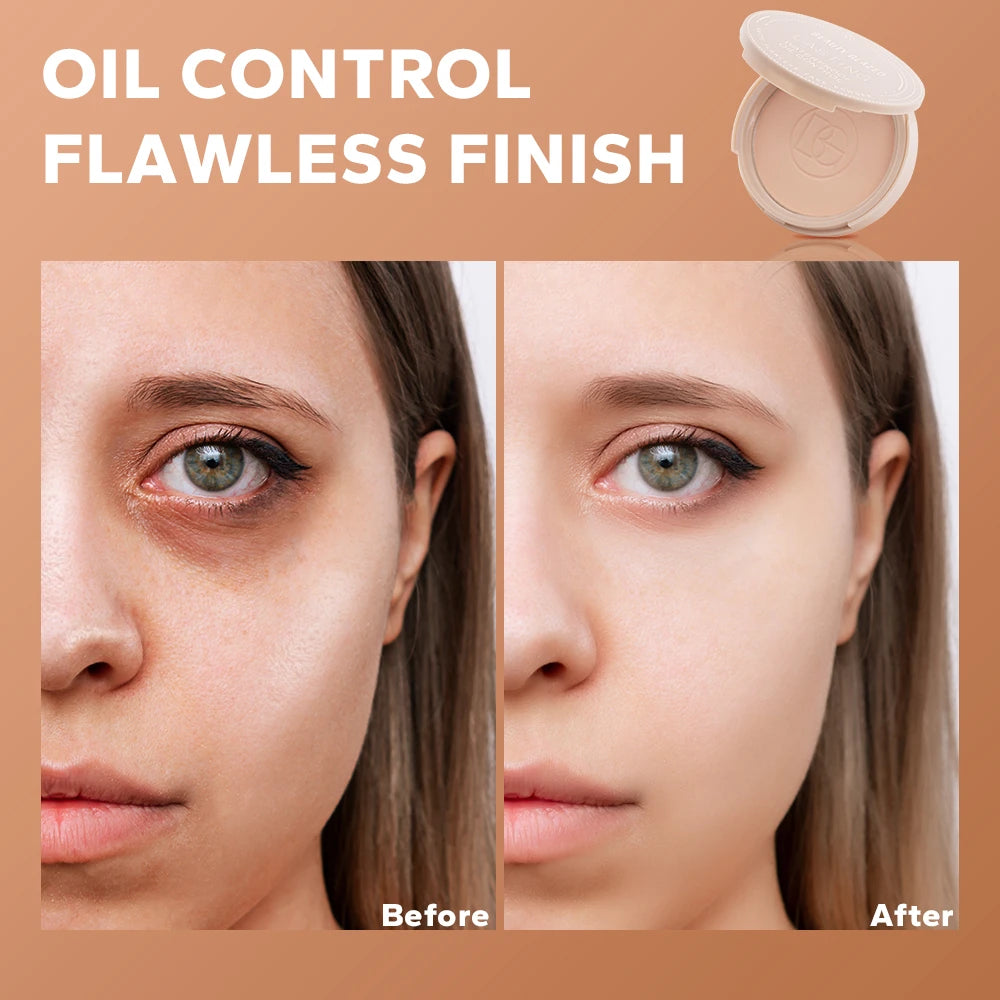 Before and after comparison of a woman's face with oil control product application.