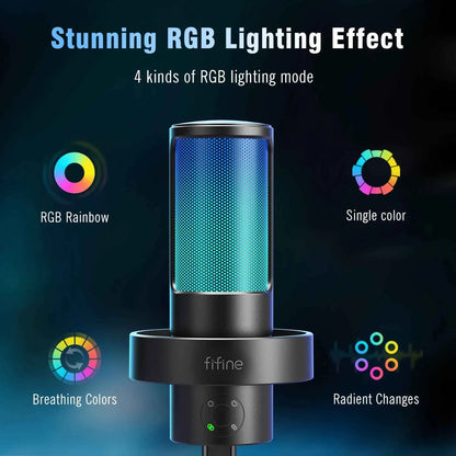 FIFINE Ampligame A8 PLUS USB MIC with Contrallable RGB,3 Capsules 4 Polar Patterns,Gain Dials,a Live Mic Jack & a Mute Touch