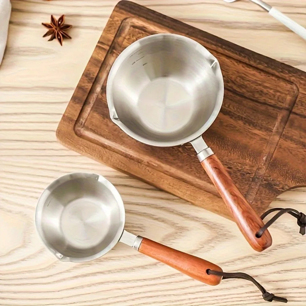 2Pcs Stainless Steel Kitchen Tools Set, 10oz Pot with Wood Handle & Cake Spatula, Durable Daily Kitchen Accessories - ShopHub