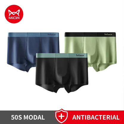 MiiOW Modal Men's Boxer Briefs 3pcs Silky 50S Antibacterial Underwear - ShopHub