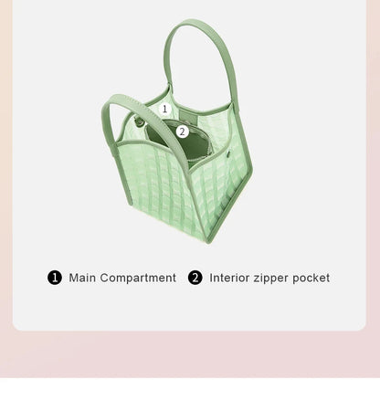 FOXER Light Green Women's Tote Bag, Fashion Waterproof TPU Handbag for Summer Travel & Commute, Lightweight Lady's Shoulder Bag