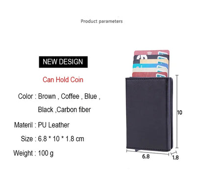 Anti Rfid Metal Business Card Holder Automatic Pop Up Case Men Trifold Coin Purse Small Carbon Visit Credit Cardholder for Men