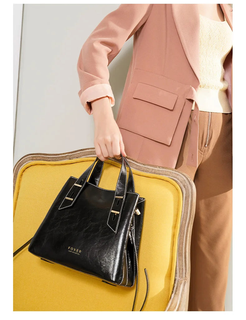 High Quality Women Split Leather Handbag Fashion Workplace Big Capacity Tote Bag Commuter Crossbody Shoulder Bags Mother's Gift