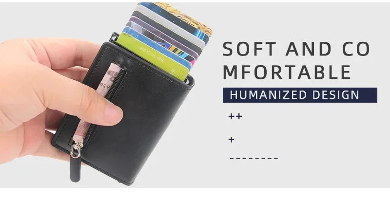 Magnetic RFID Blocking Credit Card Holder Men Wallets Anti Theft Aluminum Metal Pu Leather Small Pop Up Wallet Cardholder Case