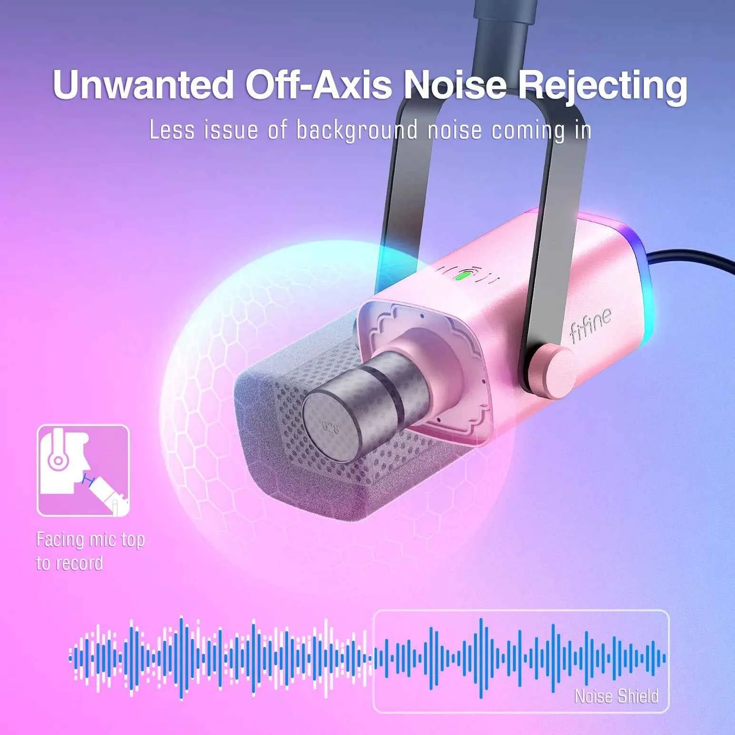 FIFINE Gaming USB/XLR Dynamic Microphone Kit with Gain Knob/RGB/Monitor,Boom Arm Mic Set for PC PS5/4 Mixer-AmpliGame Pink AM8TP