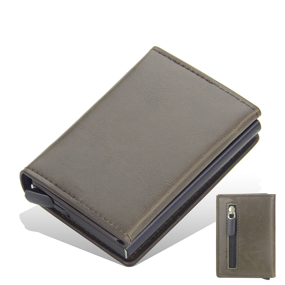 Magnetic RFID Blocking Credit Card Holder Men Wallets Anti Theft Aluminum Metal Pu Leather Small Pop Up Wallet Cardholder Case