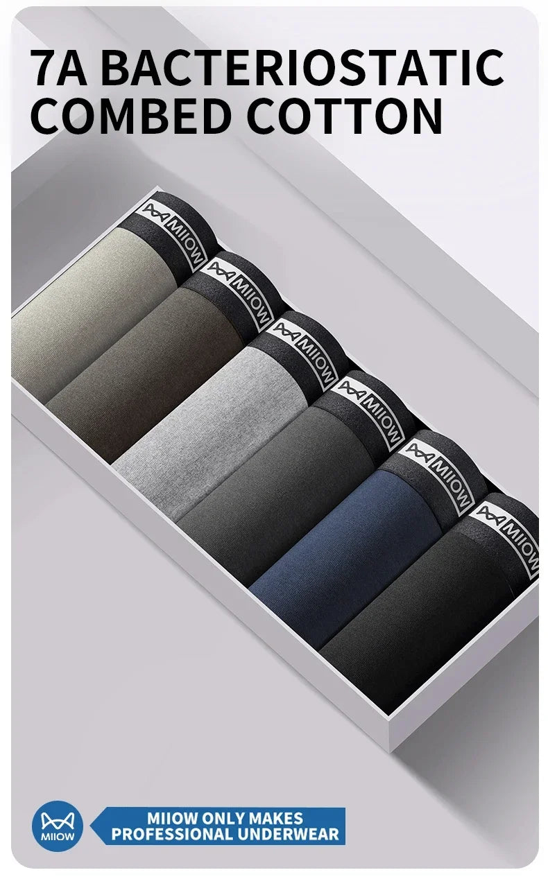MiiOW Cotton Men's Boxer Shorts - 4Pcs Breathable Antibacterial Underwear for Men - ShopHub