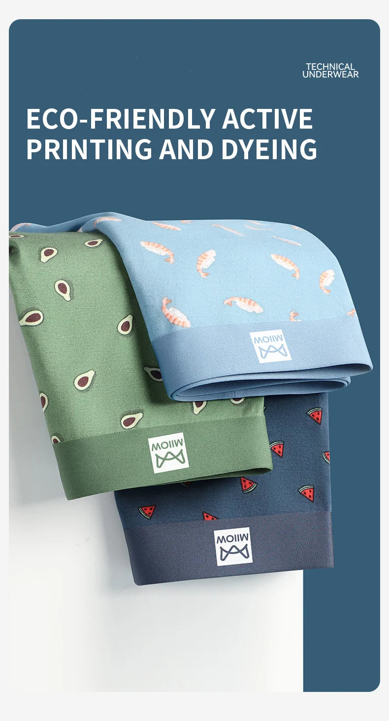 MiiOW Men's Underwear Set 3Pcs Antibacterial Funny Printed Boxers Briefs - ShopHub