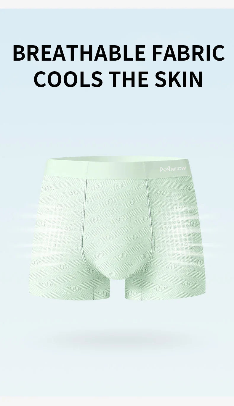 MiiOW Silky Ice Silk Men's Underwear - 3Pcs Antibacterial Seamless Breathable Boxers - ShopHub