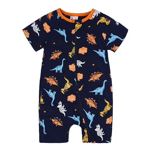 Kids Tales Summer Sprout Cotton-Stretch Double-Zip Romper