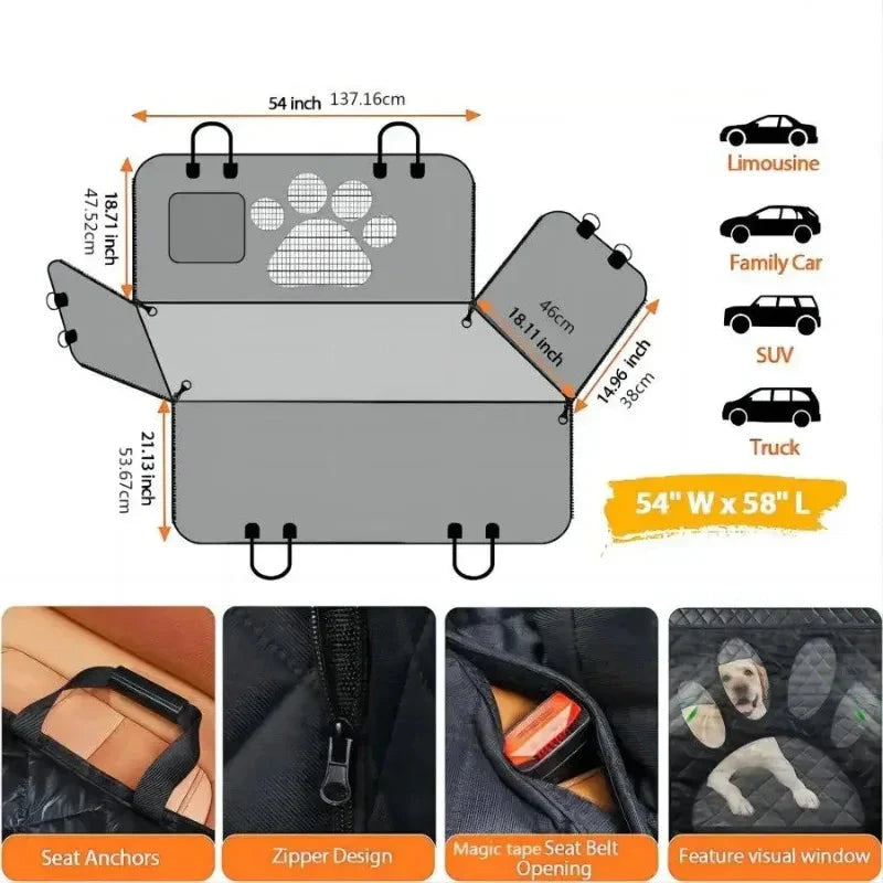 Waterproof Dog Car Hammock with Mesh Window Habicare