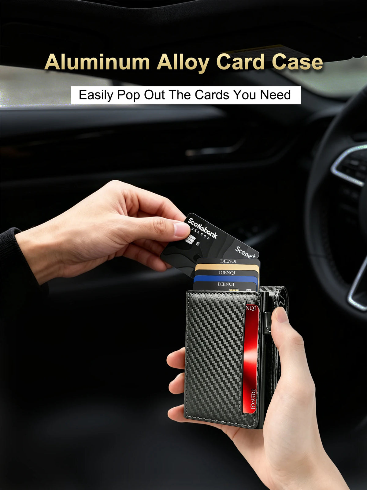 Carbon Fiber Wallet Magnetic Card Holder RFID Automatic Pop Up Case Id Bank Credit Cardholder Money Bag Bifold Wallets for Men