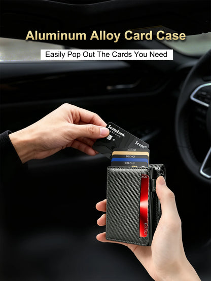 Carbon Fiber Wallet Magnetic Card Holder RFID Automatic Pop Up Case Id Bank Credit Cardholder Money Bag Bifold Wallets for Men