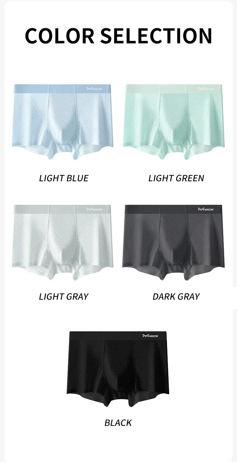 MiiOW Men's Ice Silk Boxer Briefs - 3Pcs Antibacterial Breathable Underwear - ShopHub