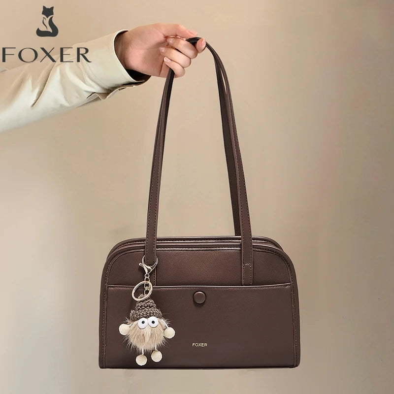 FOXER Female Shoulder Bag PU Leather Cross Body Bag 2026 New Fashion Messenger Bag Large Capacity Commute Daliy