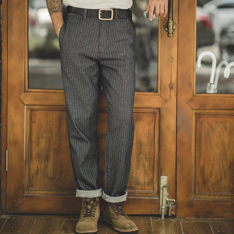 Maden Men's Vintage 12.8oz Grey Striped Jeans