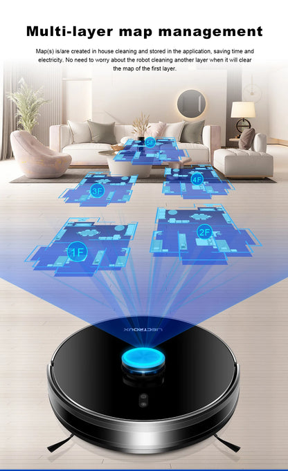 Liectroux Lilin X6 robot vacuum cleaner navigating a living room, with a sleek design and smart cleaning features.